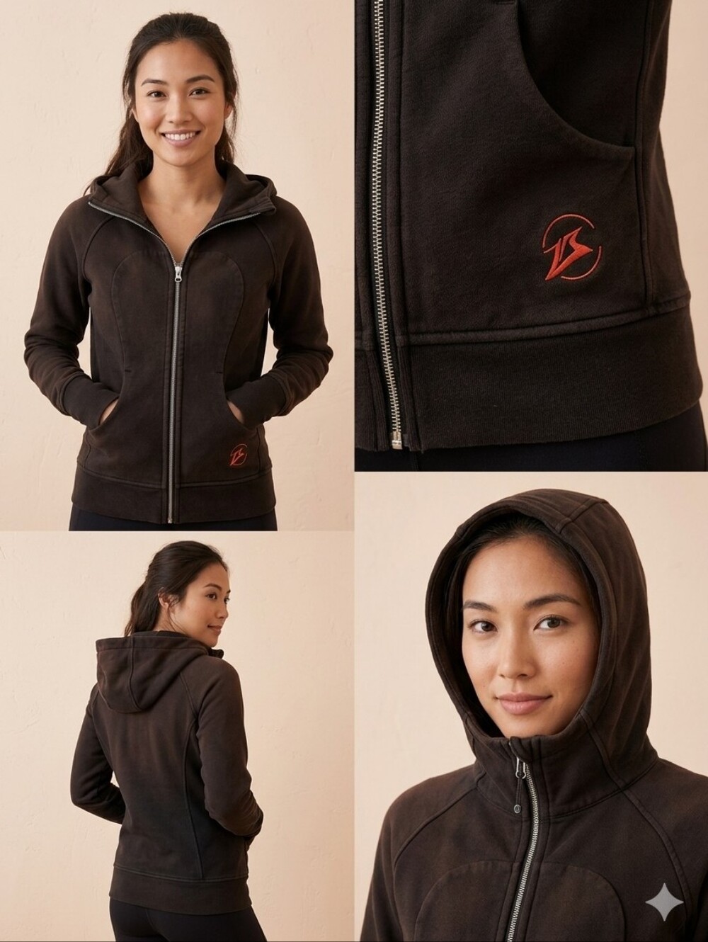 Lululemon Black Scuba Hoodie Full Zip Jacket Thumbholes Size 6